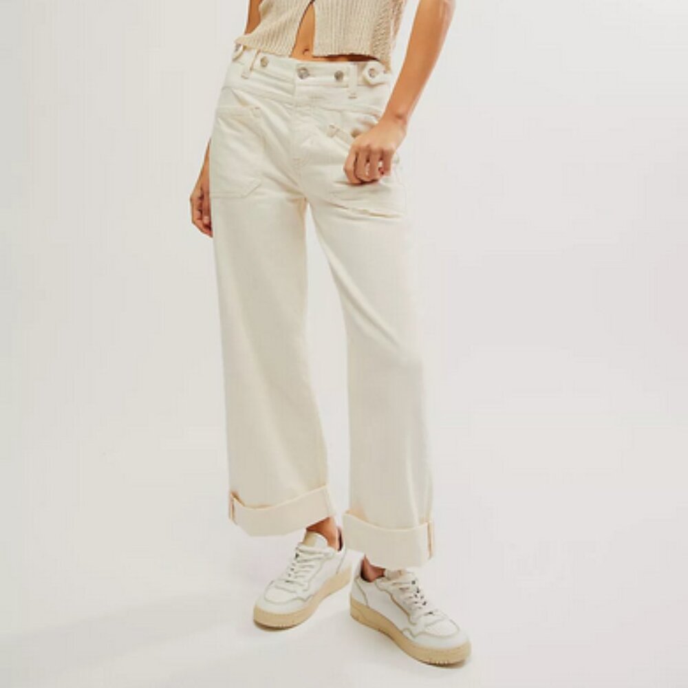 FREE PEOPLE We The Free Palmer Cuffed Jeans in Eggshell Size 31 NWT